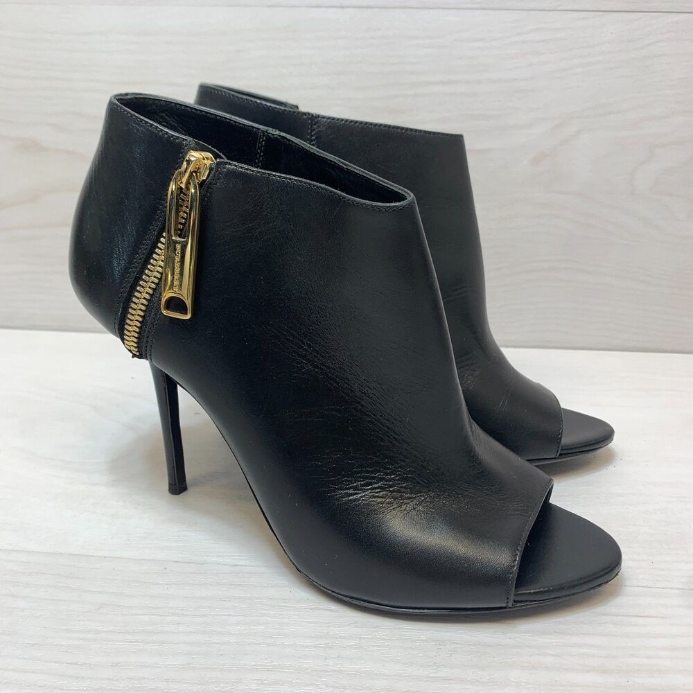 Burberry Ankle Boots‎ Women's Size 8.5 Black Leather Peep Toe Stiletto Heels
